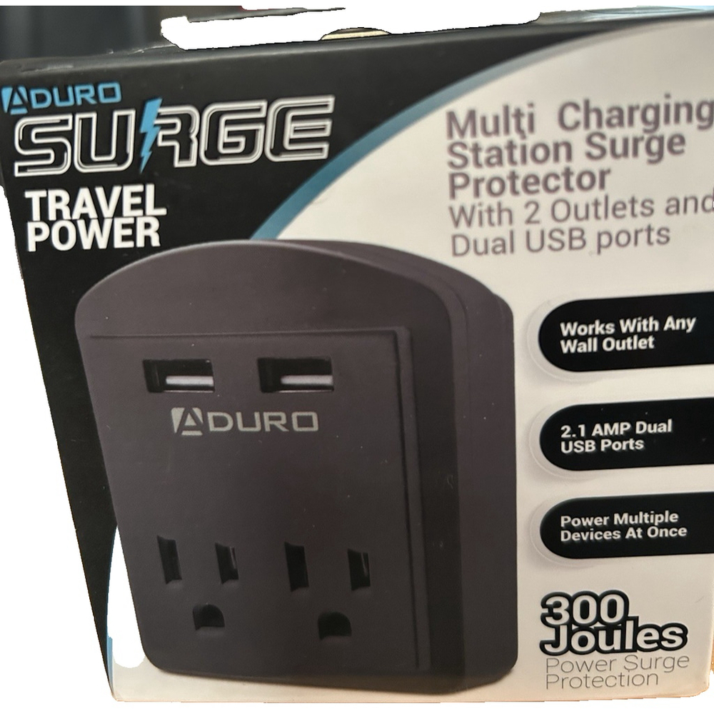 Aduro Surge Travel Power Model SRG-20-2ISB01 Black 2 AC Power Outlets
